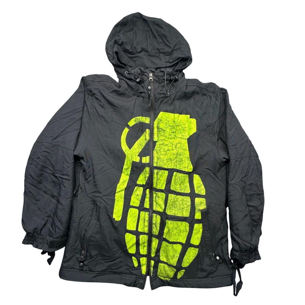Grenade Fatigue Project Snowboard Ski Jacket Mens XL Black Green BROKEN ZIPPER
